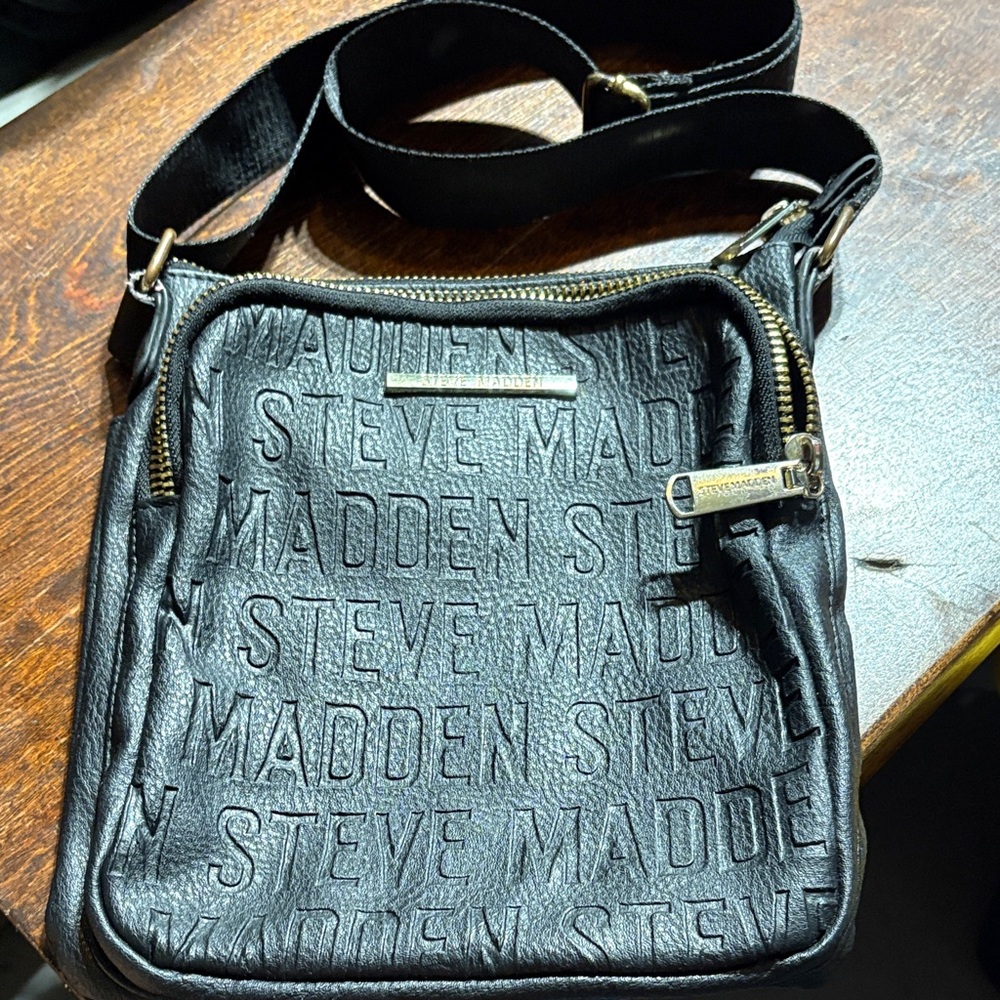 Steve Madden Embossed Black Messenger Bag